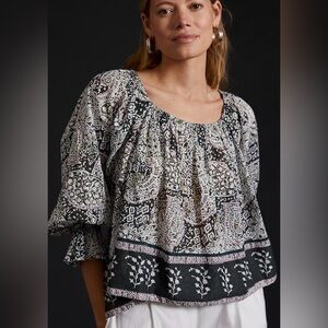NWT Cleobella Anna Blouse Anthropologie W Sz. M Boho Hippie Festival Puff Sleeve